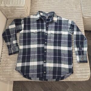 Natural Reflections Flannel Shirt Mens Medium M Green Navy Blue Plaid Button Up